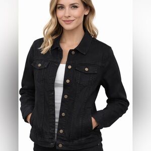 Lola Jeans Black Denim Jacket Unique Sheen women’s Large Retro Biker